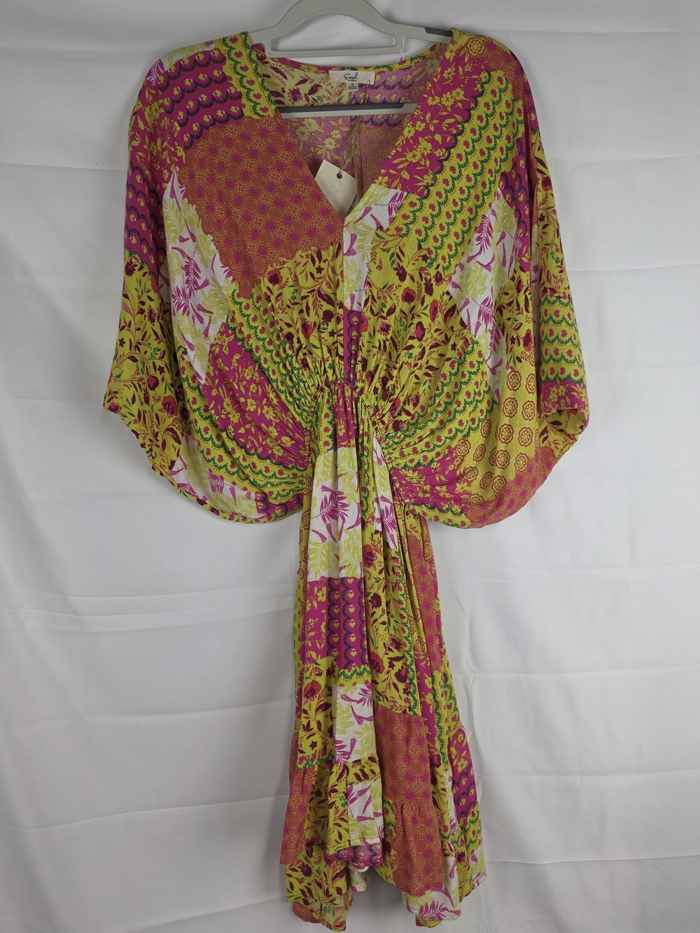 easel Pink & Lime Patchwork Maxi Dress